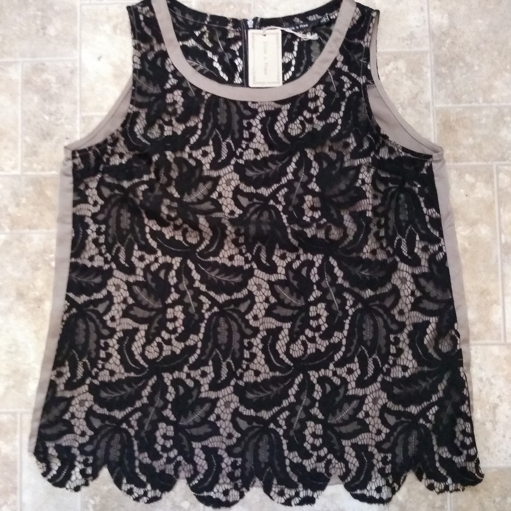 Black Lace and Taupe Satin Tank